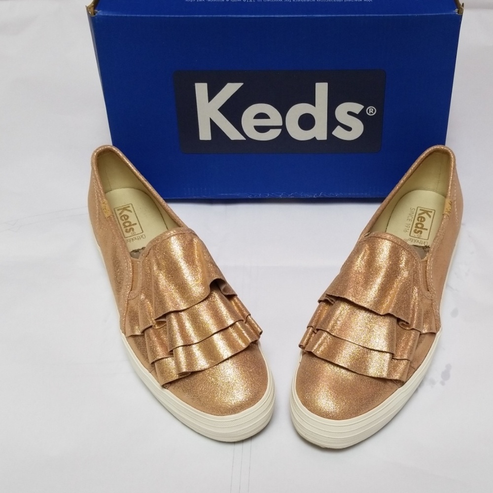 Keds Triple Ruffle Glitter Suede Platform Sneakers